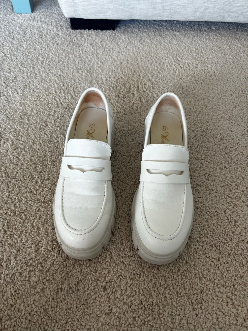 Chunky Platform Penny Loafers in White for Women